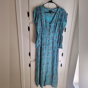 J Crew Paisley Blue Puff Sleeve Draped Maxi Boho Dress 2